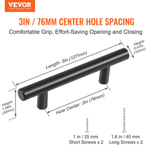 Cabinet Pulls 30 Pack | 3" / 76mm Center-to-Center Stainless Steel Handles | Matte Black Finish