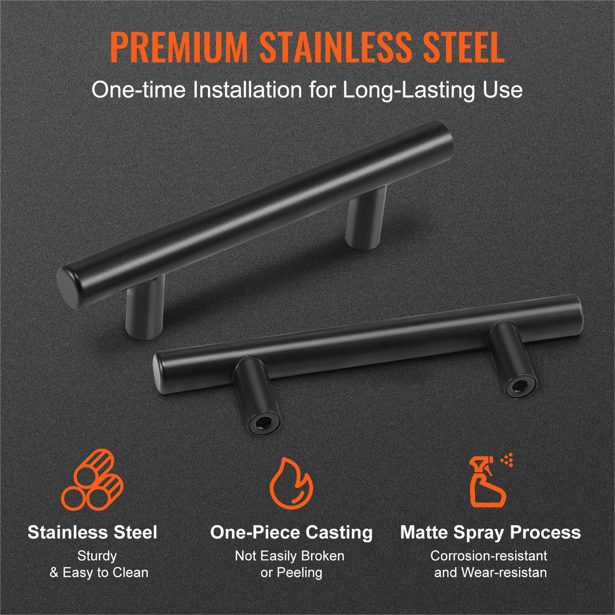Cabinet Pulls 30 Pack | 3" / 76mm Center-to-Center Stainless Steel Handles | Matte Black Finish