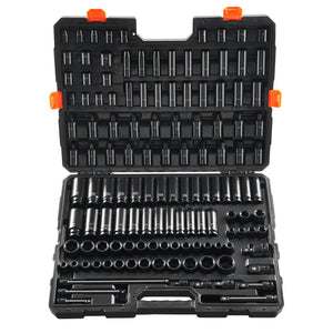 Impact Socket Set | 130-Piece 6-Point 3/8" & 1/2" Drive with Ratchet & Tool Case