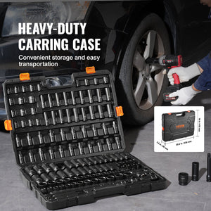 Impact Socket Set | 130-Piece 6-Point 3/8" & 1/2" Drive with Ratchet & Tool Case