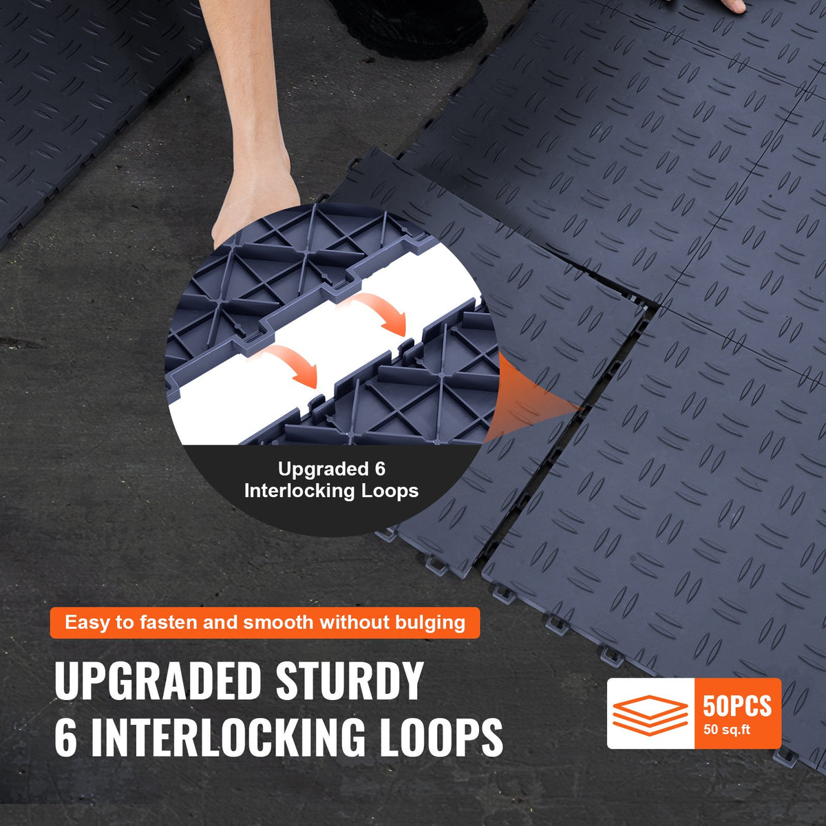 Garage Floor Tiles 50 Pack | 12"x12"x0.53" Interlocking Graphite Gray Non-Slip Tiles