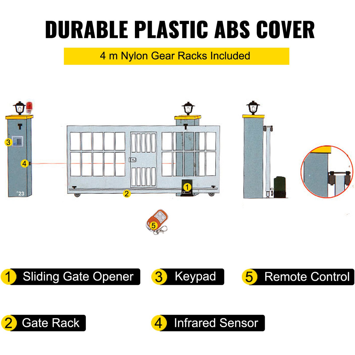 Sliding Gate Opener 1800kg | 4m Automatic Gate Motor with 4 Remotes & App Control | Complete Hardware Kit for Driveway Security