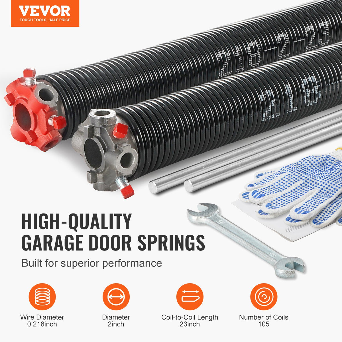 Garage Door Torsion Springs | Pair 0.218x2x23" with Winding Bars