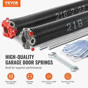 Garage Door Torsion Springs | Pair 0.218x2x23" with Winding Bars