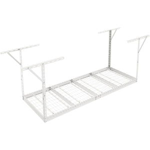 Overhead Garage Storage Rack 91.44x243.84cm | Adjustable Ceiling Mounted Cold Rolled Steel Shelf | 272kg Capacity | 22"-40" Height | White