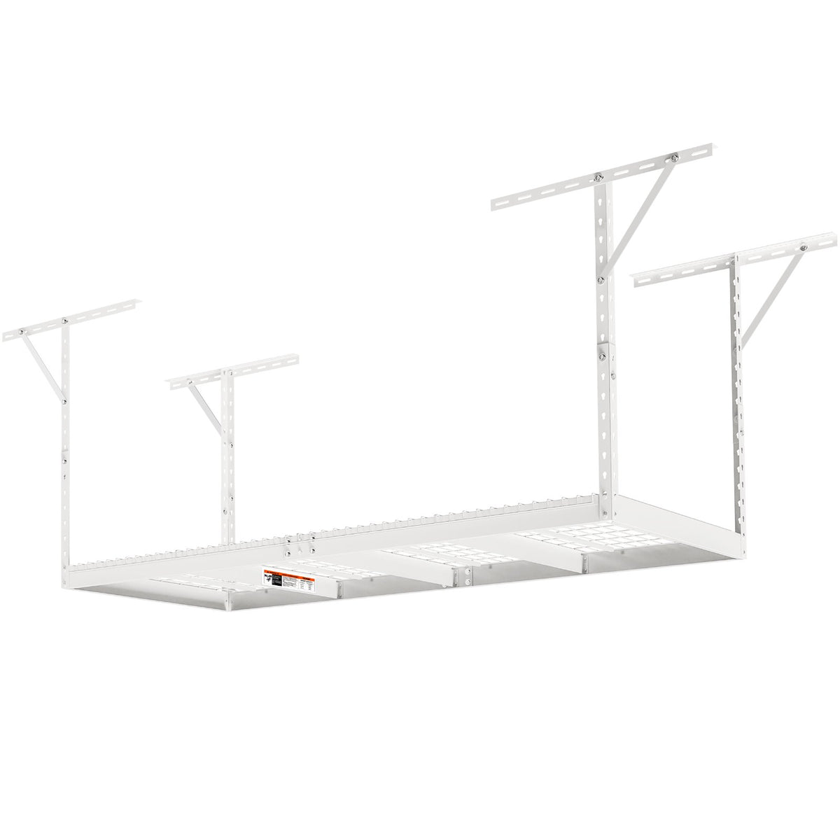 Overhead Garage Storage Rack 91.44x243.84cm | Adjustable Ceiling Mounted Cold Rolled Steel Shelf | 272kg Capacity | 22"-40" Height | White