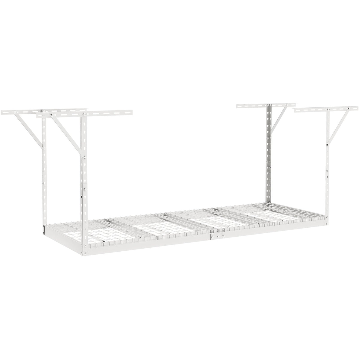Overhead Garage Storage Rack 91.44x243.84cm | Adjustable Ceiling Mounted Cold Rolled Steel Shelf | 272kg Capacity | 22"-40" Height | White