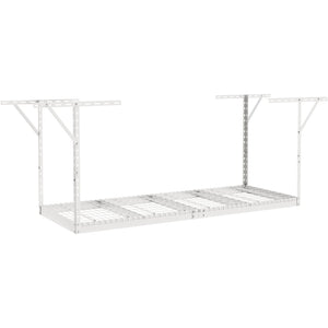 Overhead Garage Storage Rack 91.44x243.84cm | Adjustable Ceiling Mounted Cold Rolled Steel Shelf | 272kg Capacity | 22"-40" Height | White