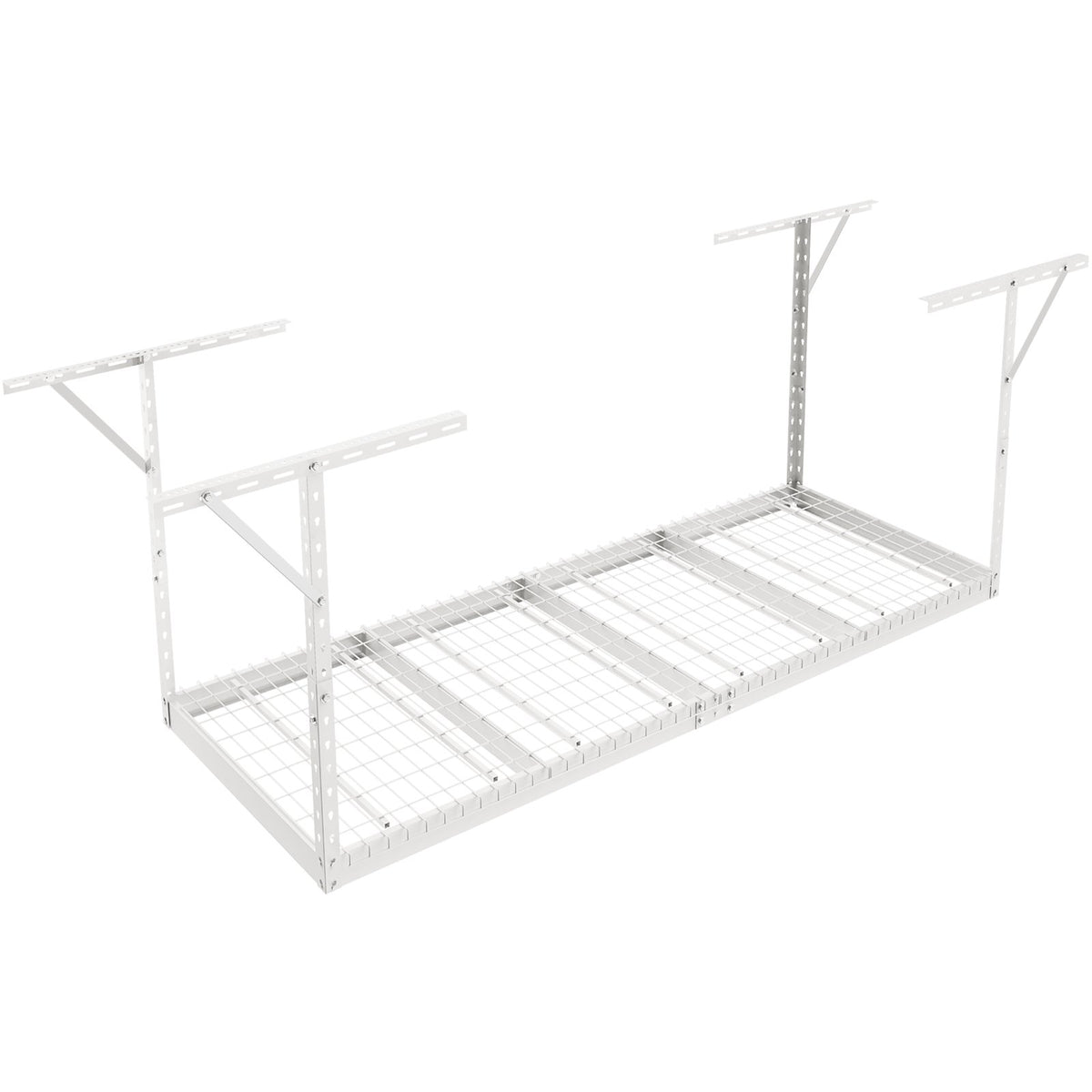 Overhead Garage Storage Rack 91.44x243.84cm | Adjustable Ceiling Mounted Cold Rolled Steel Shelf | 272kg Capacity | 22"-40" Height | White