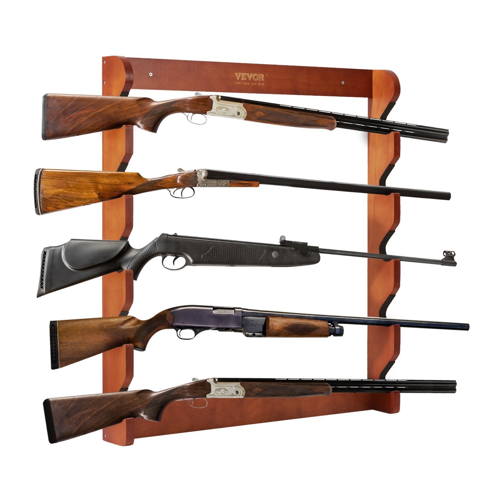 Wooden Gun Rack | Wall Mount Holds 5 Rifles or Shotguns | Heavy Duty Display Storage with Soft Padding