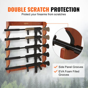 Wooden Gun Rack | Wall Mount Holds 5 Rifles or Shotguns | Heavy Duty Display Storage with Soft Padding