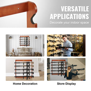 Wooden Gun Rack | Wall Mount Holds 5 Rifles or Shotguns | Heavy Duty Display Storage with Soft Padding