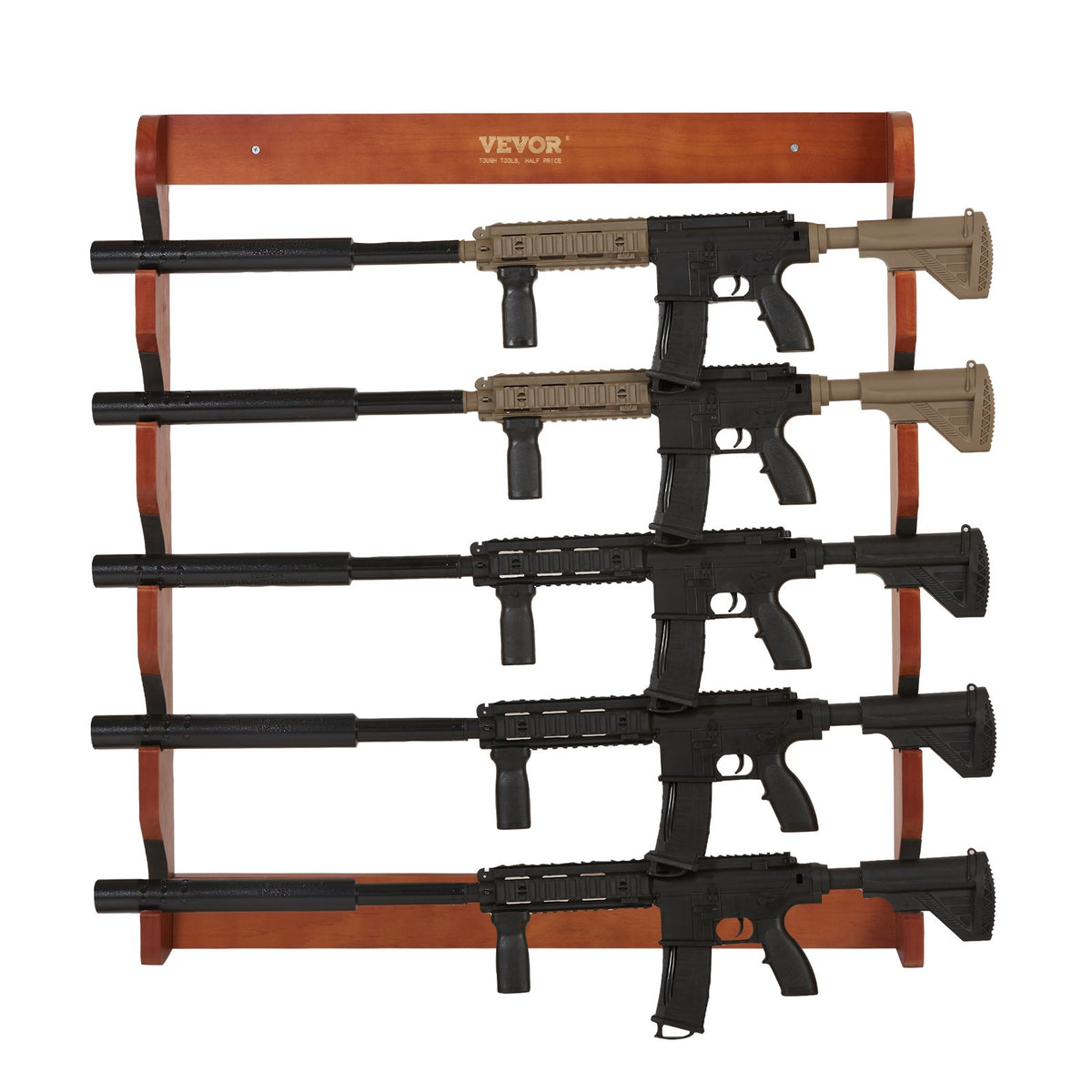 Wooden Gun Rack | Wall Mount Holds 5 Rifles or Shotguns | Heavy Duty Display Storage with Soft Padding