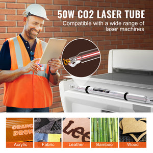 CO2 Laser Tube 50W | 850mm Length x 50mm Diameter Glass Tube | TEM00 Beam Mode | Replacement for Laser Engraver & Cutter | For Wood, Acrylic, Fabric, Leather & Bamboo