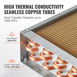 Heat Exchanger | 20"x20" Water to Air 3-Row Copper Coil | 3/8" Ports & 242 Fins for HVAC Systems