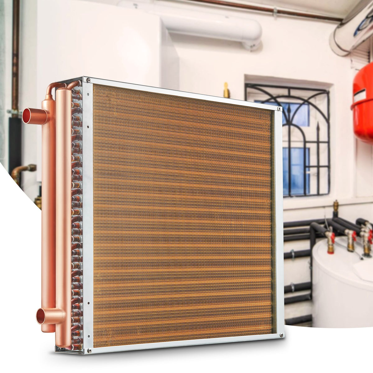 Heat Exchanger | 20"x20" Water to Air 3-Row Copper Coil | 3/8" Ports & 242 Fins for HVAC Systems