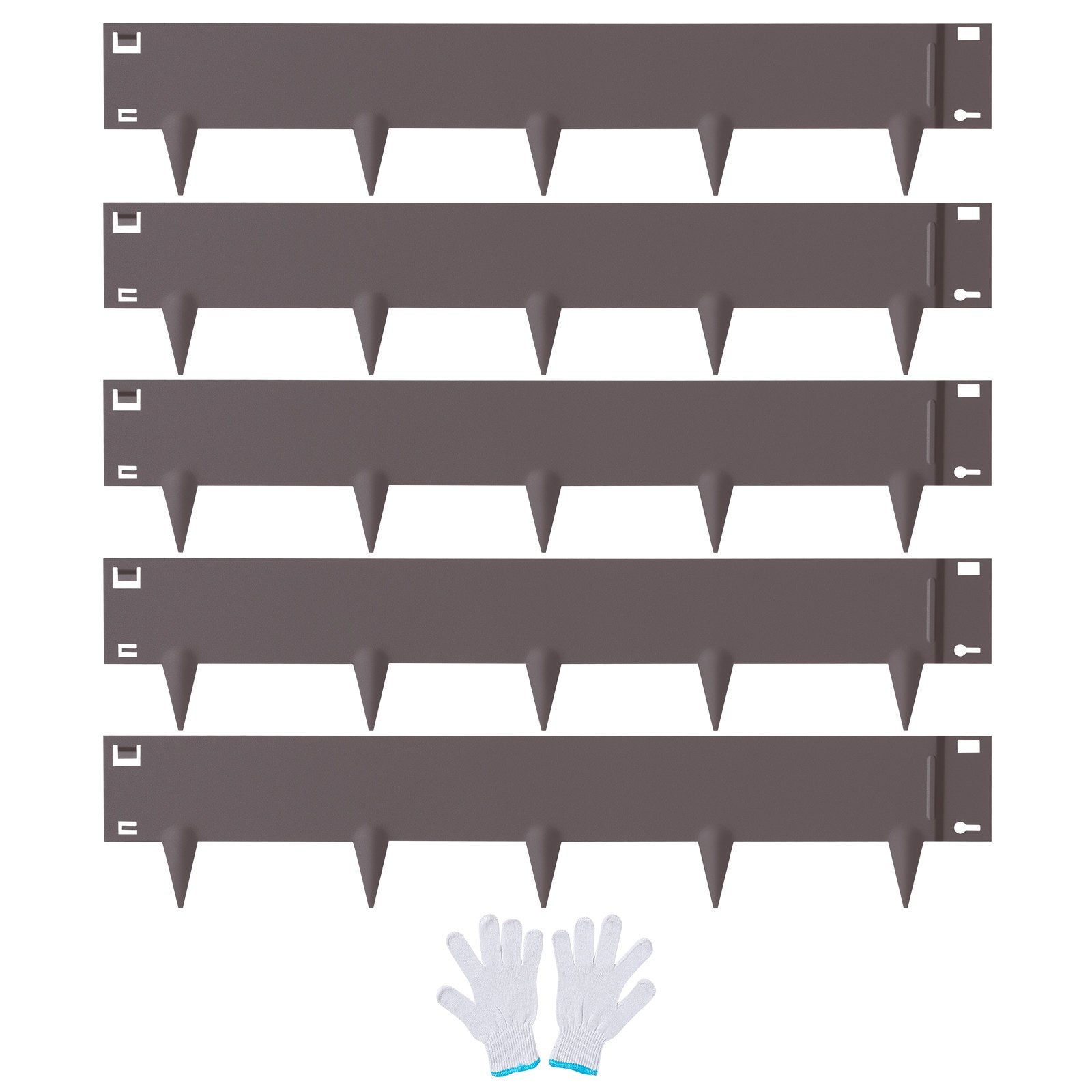 Steel Landscape Edging 5 Pack | 39" L x 5" H Bendable Garden Borders | Hammer-In Metal Edging with 3.15" Spikes | Rustic Brown