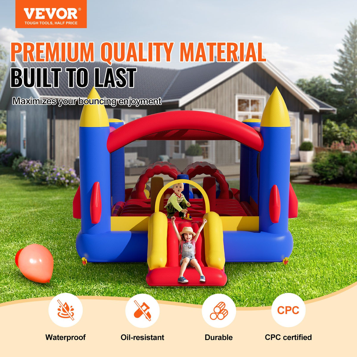 Inflatable Bounce House 4.0x2.4x2.4m | Outdoor Playhouse Trampoline with Blower, Slide & Storage Bag | Backyard Bouncy Castle for Kids 3-8 Years