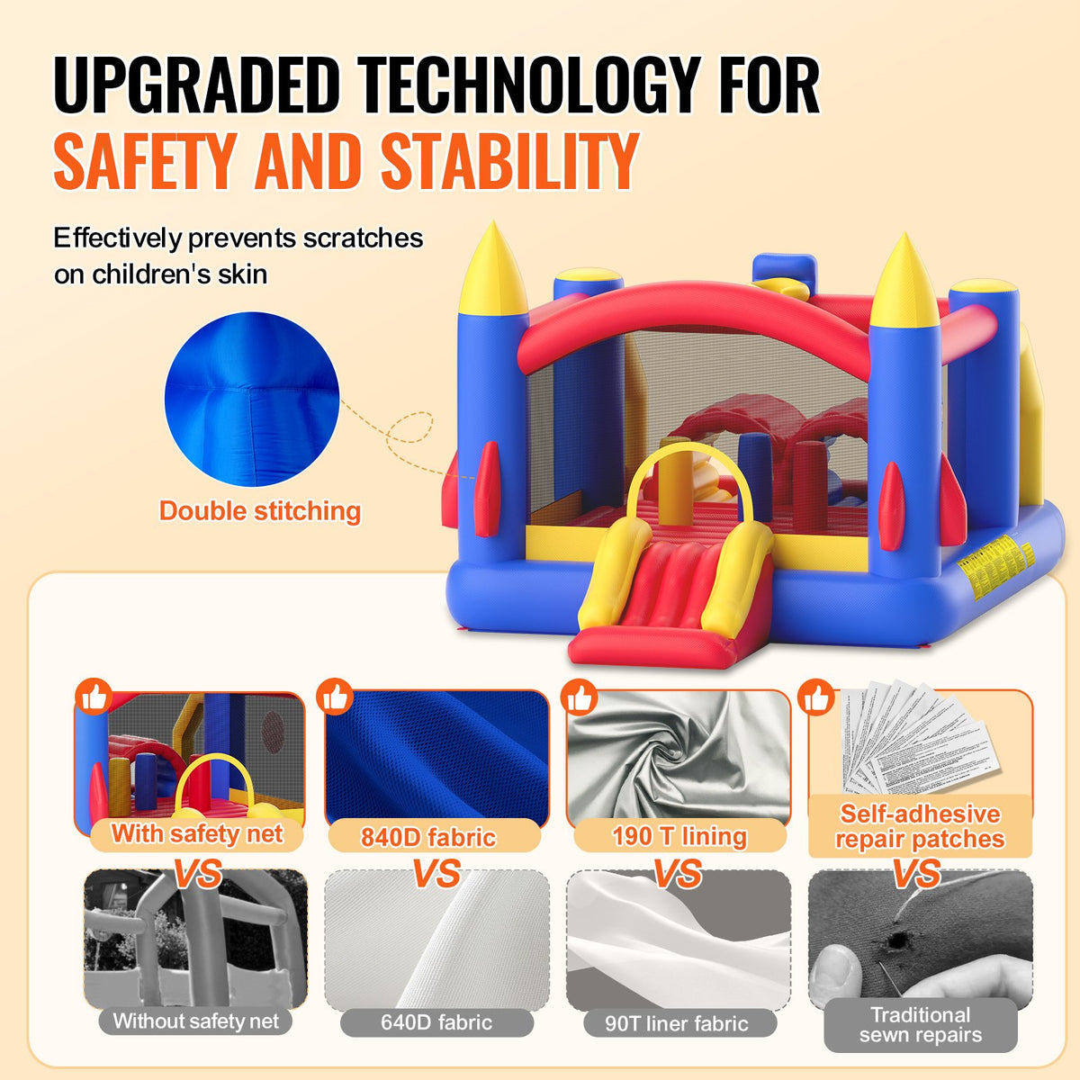 Inflatable Bounce House 4.0x2.4x2.4m | Outdoor Playhouse Trampoline with Blower, Slide & Storage Bag | Backyard Bouncy Castle for Kids 3-8 Years