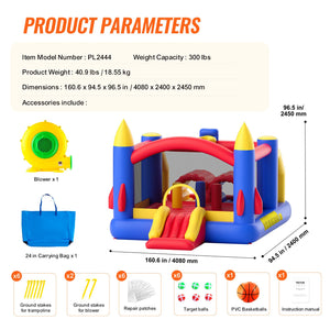 Inflatable Bounce House 4.0x2.4x2.4m | Outdoor Playhouse Trampoline with Blower, Slide & Storage Bag | Backyard Bouncy Castle for Kids 3-8 Years