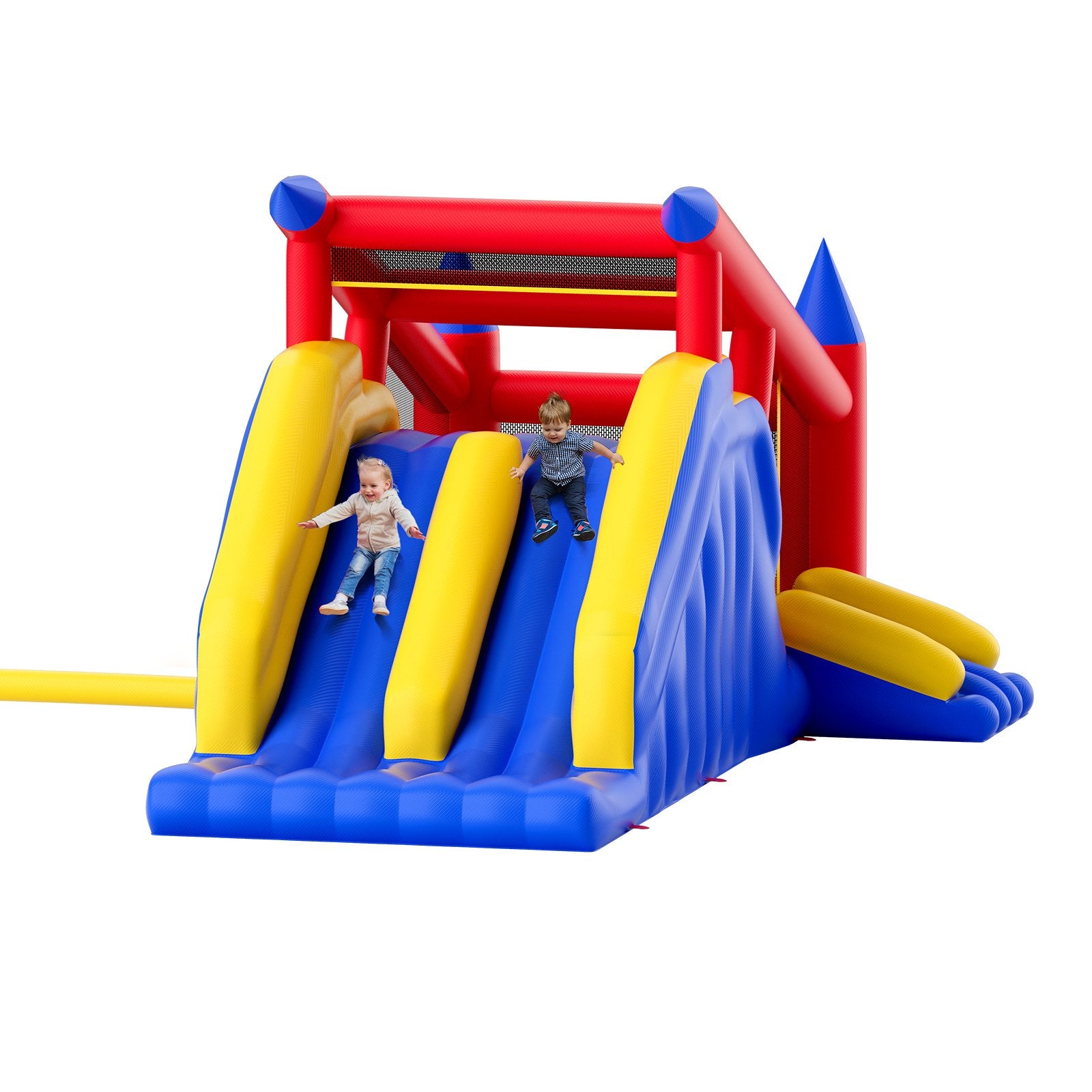 Inflatable Bounce House 4.6x2.6x2.3m | Outdoor Playhouse Trampoline with Blower, Slide & Storage Bag | Family Backyard Bouncy Castle for Kids 3-8 Years