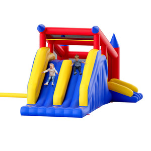 Inflatable Bounce House 4.6x2.6x2.3m | Outdoor Playhouse Trampoline with Blower, Slide & Storage Bag | Family Backyard Bouncy Castle for Kids 3-8 Years