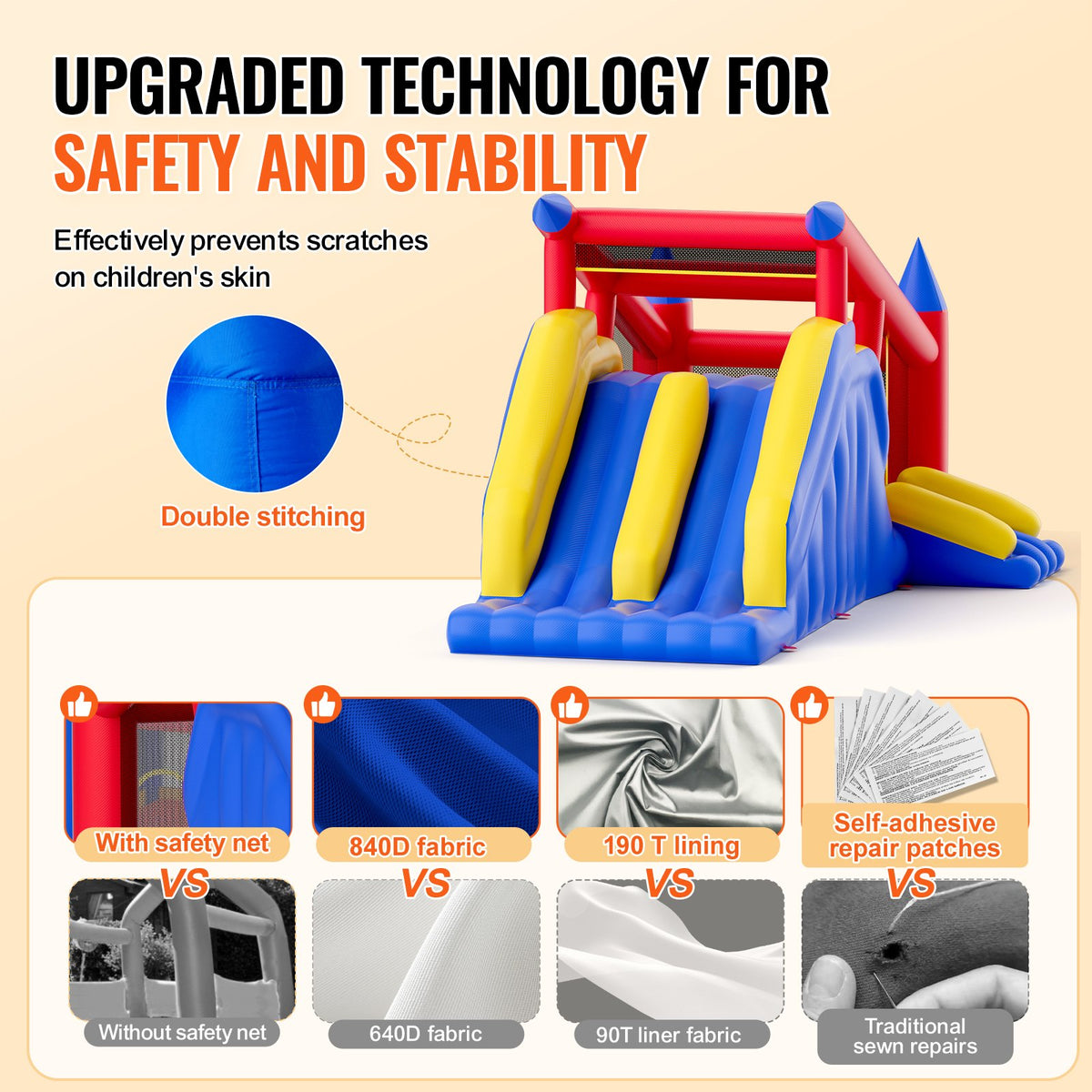 Inflatable Bounce House 4.6x2.6x2.3m | Outdoor Playhouse Trampoline with Blower, Slide & Storage Bag | Family Backyard Bouncy Castle for Kids 3-8 Years