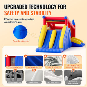 Inflatable Bounce House 4.6x2.6x2.3m | Outdoor Playhouse Trampoline with Blower, Slide & Storage Bag | Family Backyard Bouncy Castle for Kids 3-8 Years