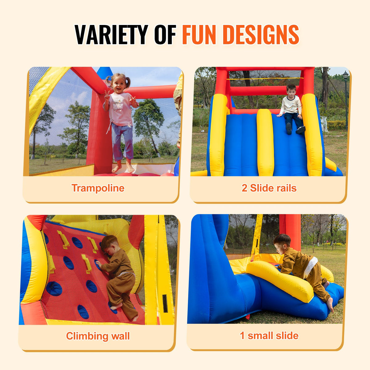 Inflatable Bounce House 4.6x2.6x2.3m | Outdoor Playhouse Trampoline with Blower, Slide & Storage Bag | Family Backyard Bouncy Castle for Kids 3-8 Years