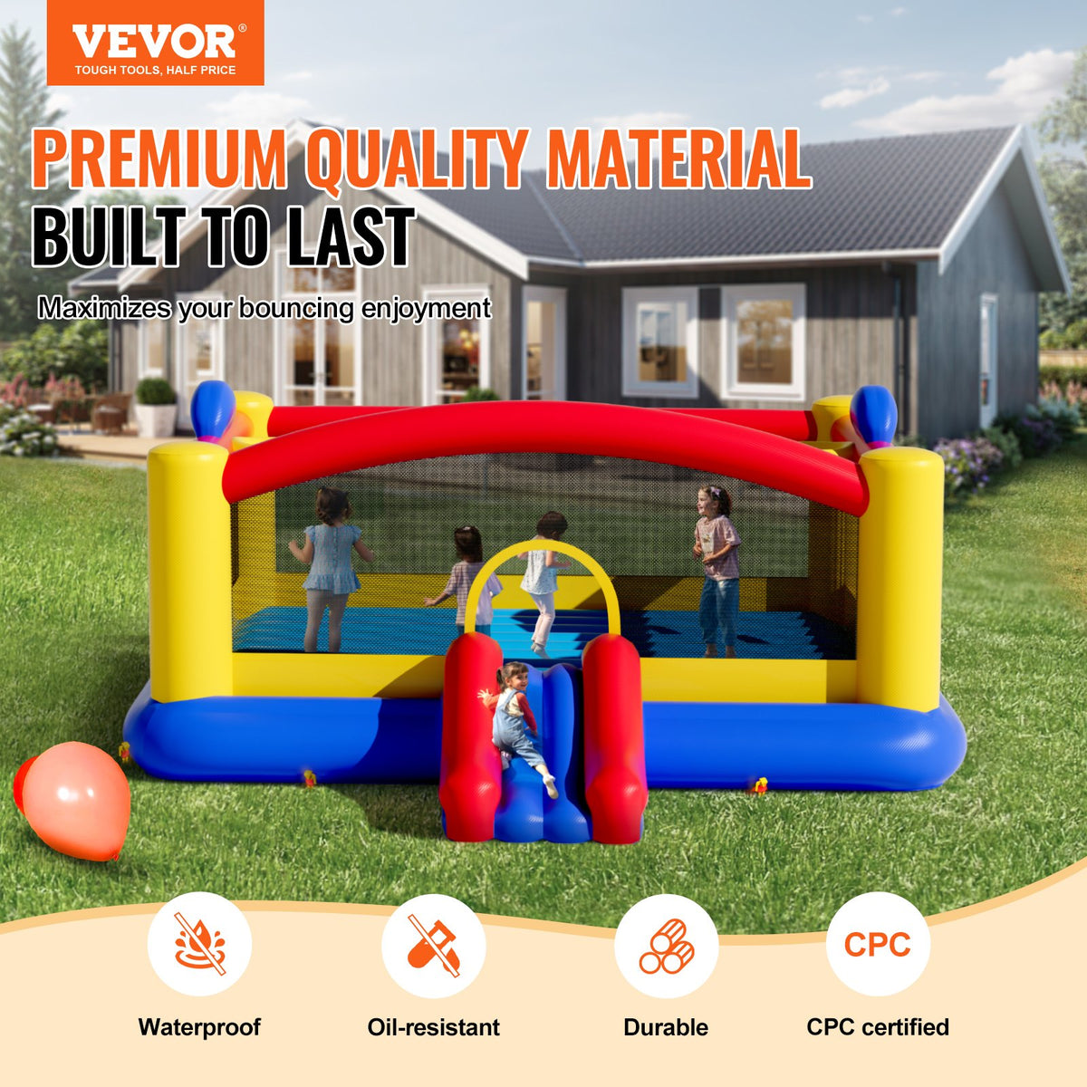Inflatable Bounce House | 4.5x4.4x2m Outdoor Bouncy Castle with Slide & Blower | Backyard Trampoline Playhouse for Kids 3–10 Years