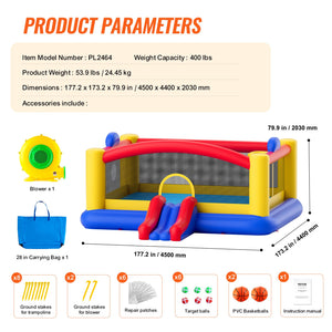 Inflatable Bounce House | 4.5x4.4x2m Outdoor Bouncy Castle with Slide & Blower | Backyard Trampoline Playhouse for Kids 3–10 Years