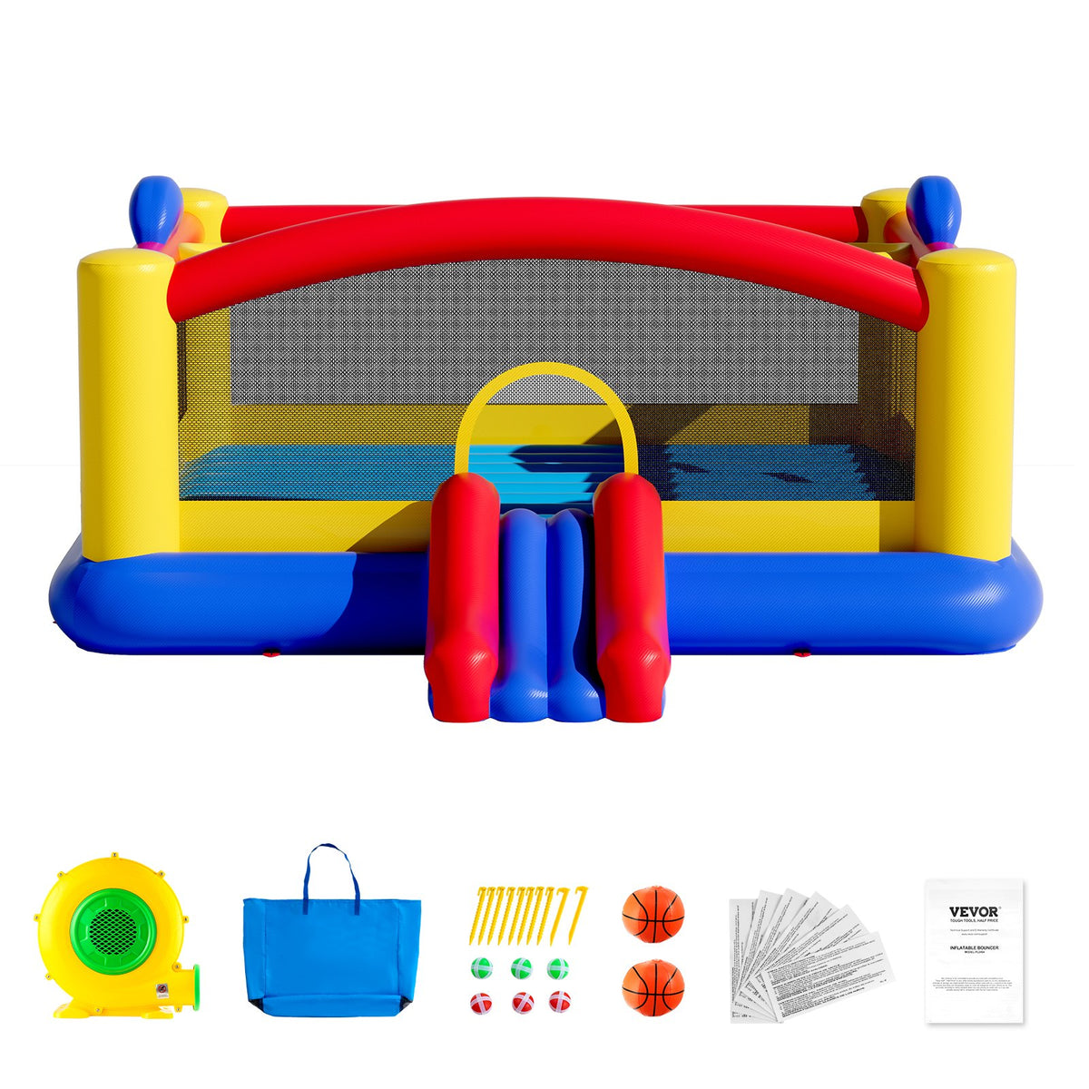 Inflatable Bounce House | 4.5x4.4x2m Outdoor Bouncy Castle with Slide & Blower | Backyard Trampoline Playhouse for Kids 3–10 Years