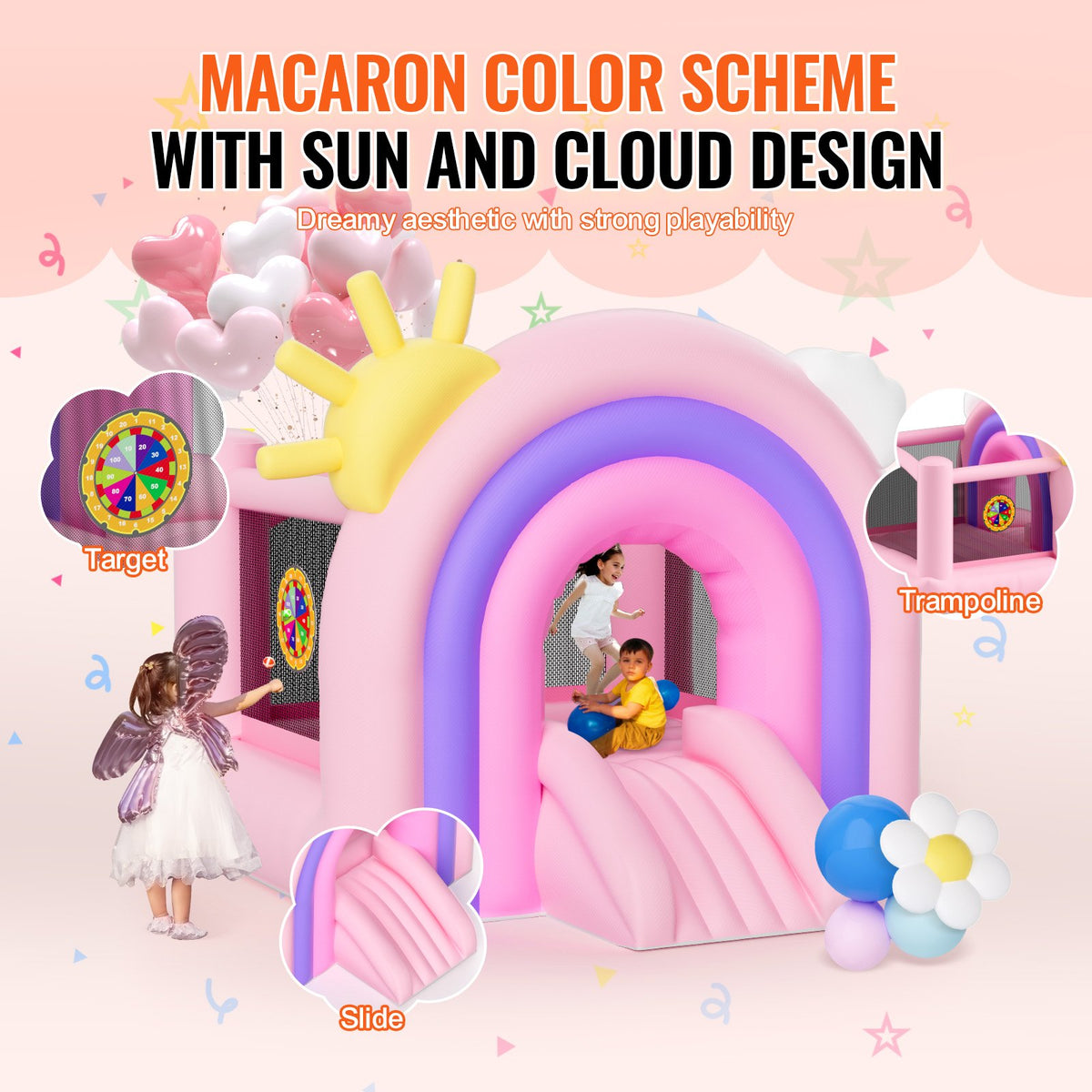 Inflatable Bounce House 2.8x2.3x2.3m | Includes Blower & Slide | For Ages 3-8