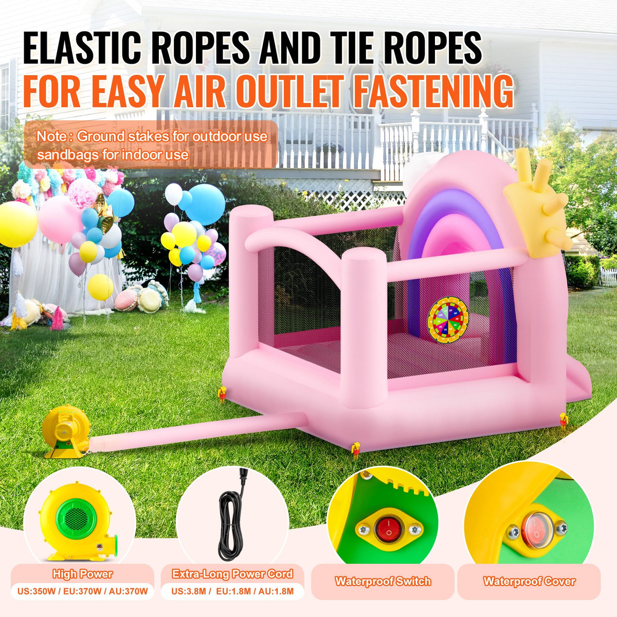 Inflatable Bounce House 2.8x2.3x2.3m | Includes Blower & Slide | For Ages 3-8