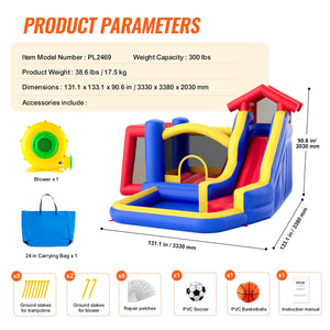 Inflatable Bounce House | 3.3x3x2.3m Outdoor Bouncy Castle with Slide & Blower | Backyard Playhouse for Kids 3–8 Years