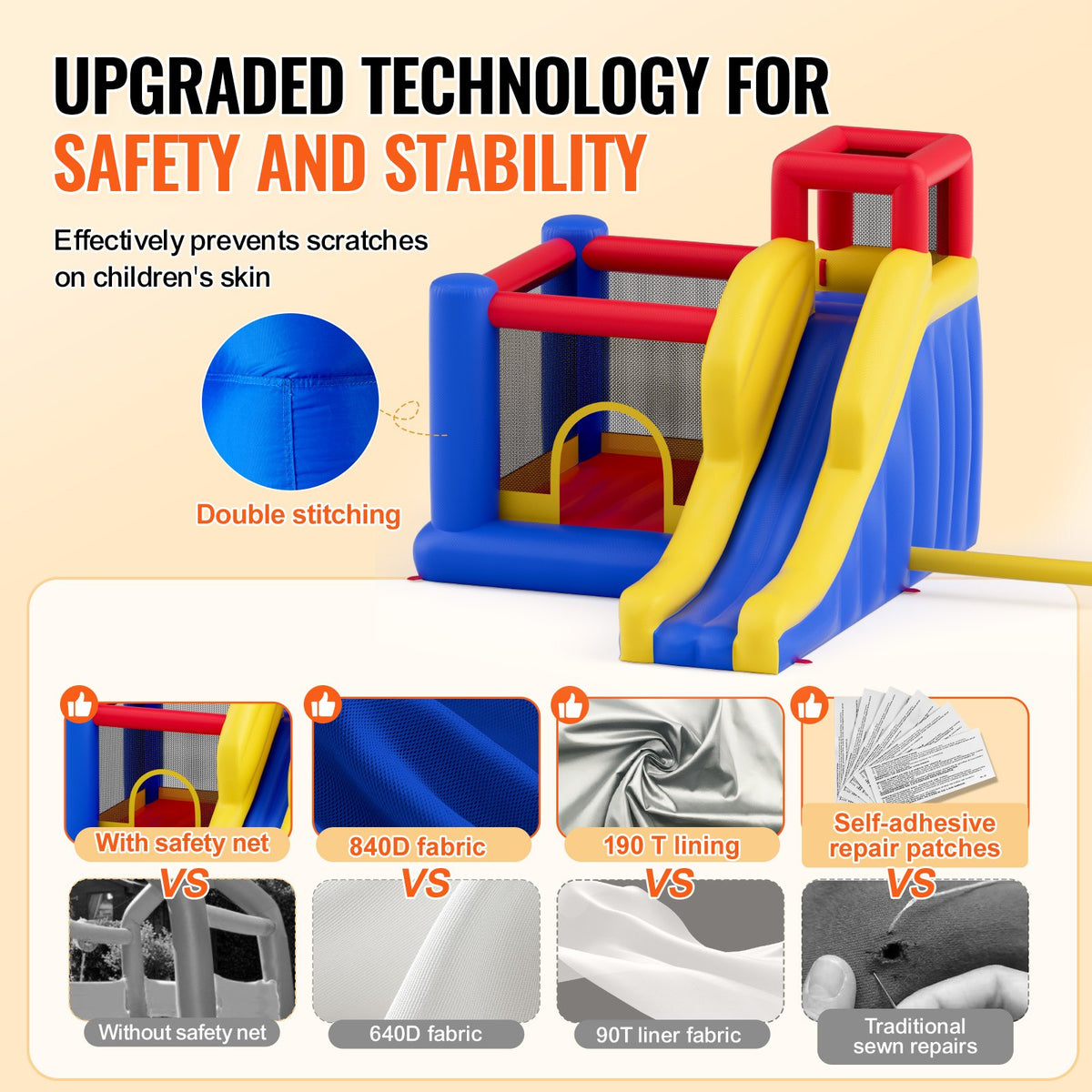 Inflatable Bounce House 3.4x2.6x2.3m | Outdoor Playhouse Trampoline with Blower, Slide & Storage Bag | Backyard Bouncy Castle for Kids 3-8 Years