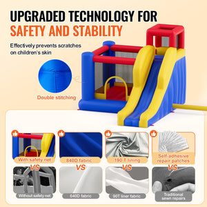 Inflatable Bounce House 3.4x2.6x2.3m | Outdoor Playhouse Trampoline with Blower, Slide & Storage Bag | Backyard Bouncy Castle for Kids 3-8 Years