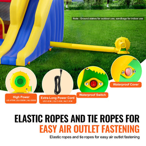 Inflatable Bounce House 3.4x2.6x2.3m | Outdoor Playhouse Trampoline with Blower, Slide & Storage Bag | Backyard Bouncy Castle for Kids 3-8 Years