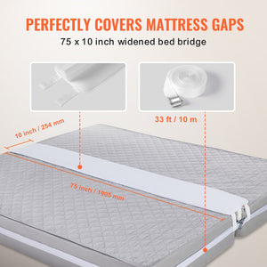 Bed Bridge | King Bed Converter Kit | Metal Buckle & Storage Bag | 75"L x 10"W Mattress Joiner