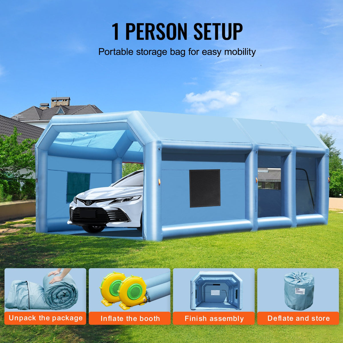 Inflatable Paint Booth 23x13.1x9FT | Includes 750W & 480W Blowers | Portable Spray Booth for Car & Furniture Painting