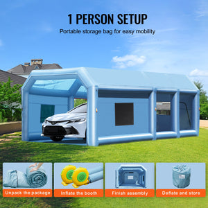 Inflatable Paint Booth 23x13.1x9FT | Includes 750W & 480W Blowers | Portable Spray Booth for Car & Furniture Painting