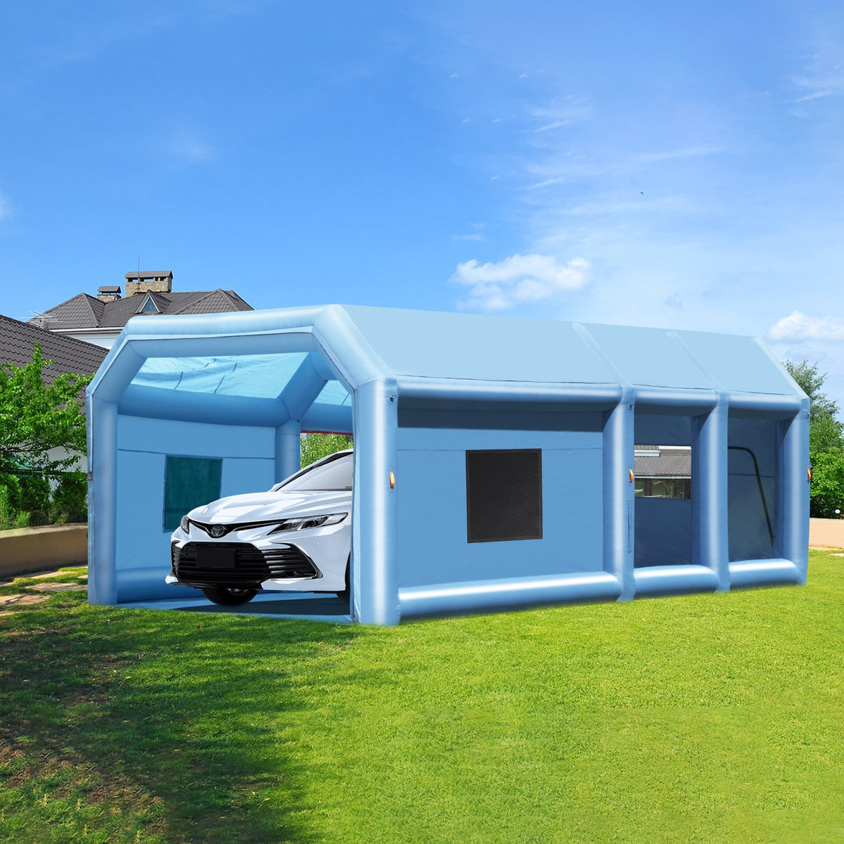 Inflatable Paint Booth 23x13.1x9FT | Includes 750W & 480W Blowers | Portable Spray Booth for Car & Furniture Painting