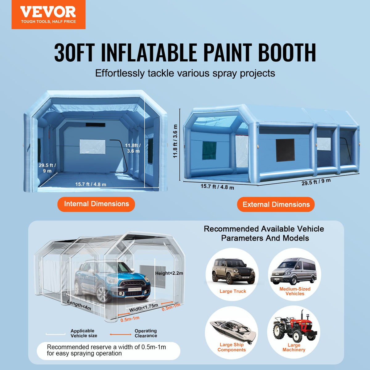 Inflatable Spray Booth | 29.5x15.7x11.8ft Paint Tent with Dual Blowers
