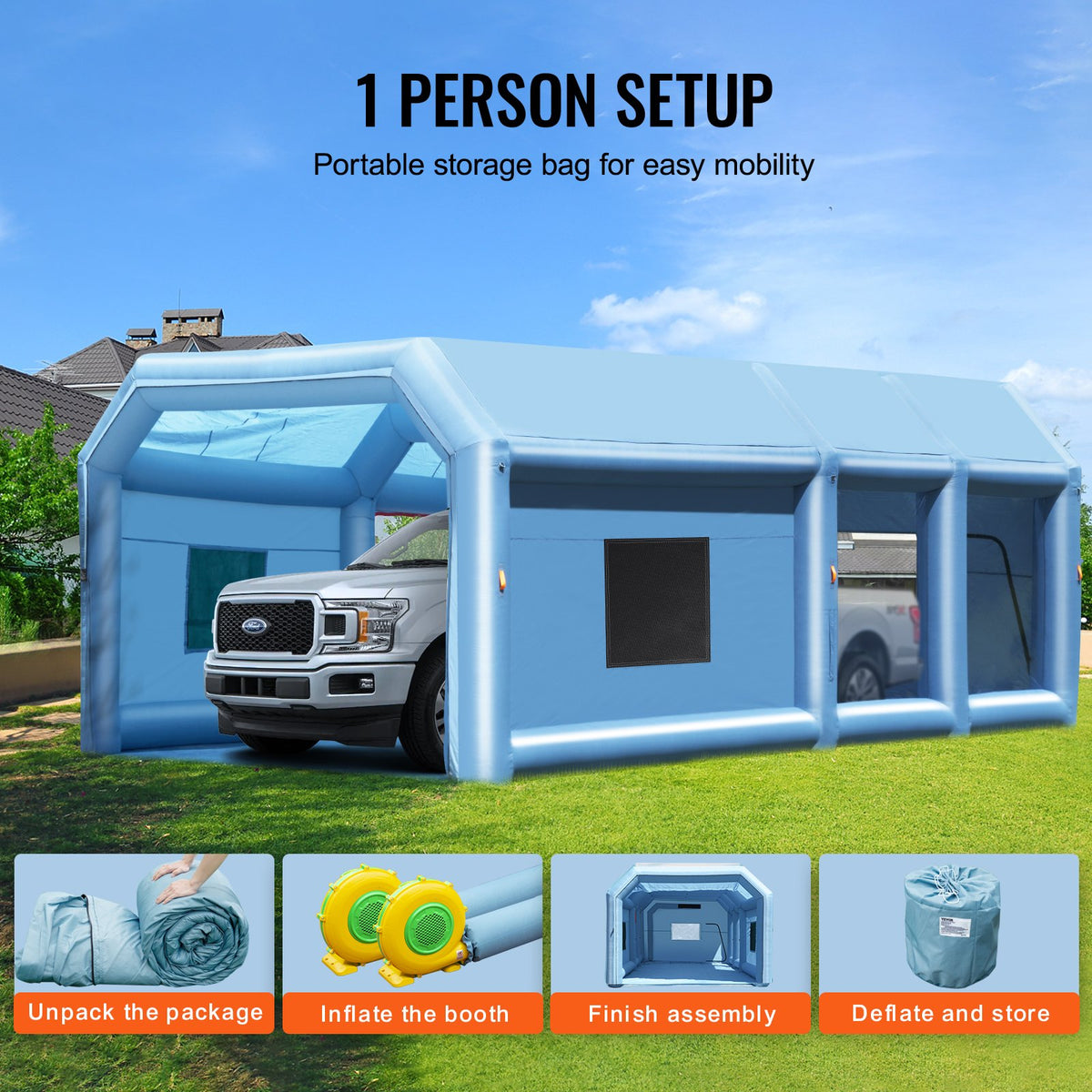 Inflatable Spray Booth | 29.5x15.7x11.8ft Paint Tent with Dual Blowers