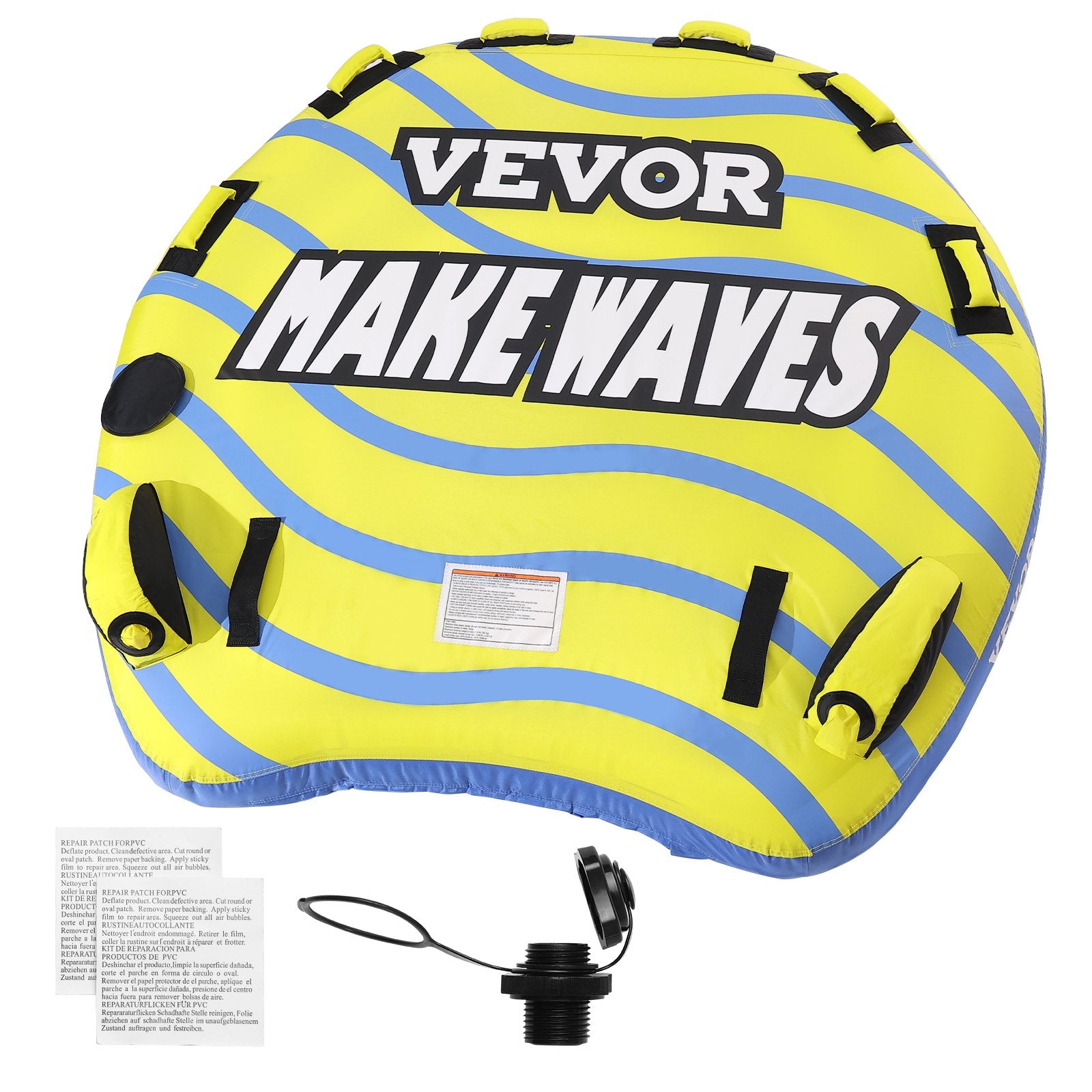 Towable Tube for Boating 1-3 Riders | 510lbs Capacity Inflatable Tube with Bumper Fins, Full Nylon Cover, EVA Handles & Speed Safety Valve | For Water Sports & Boat Towing