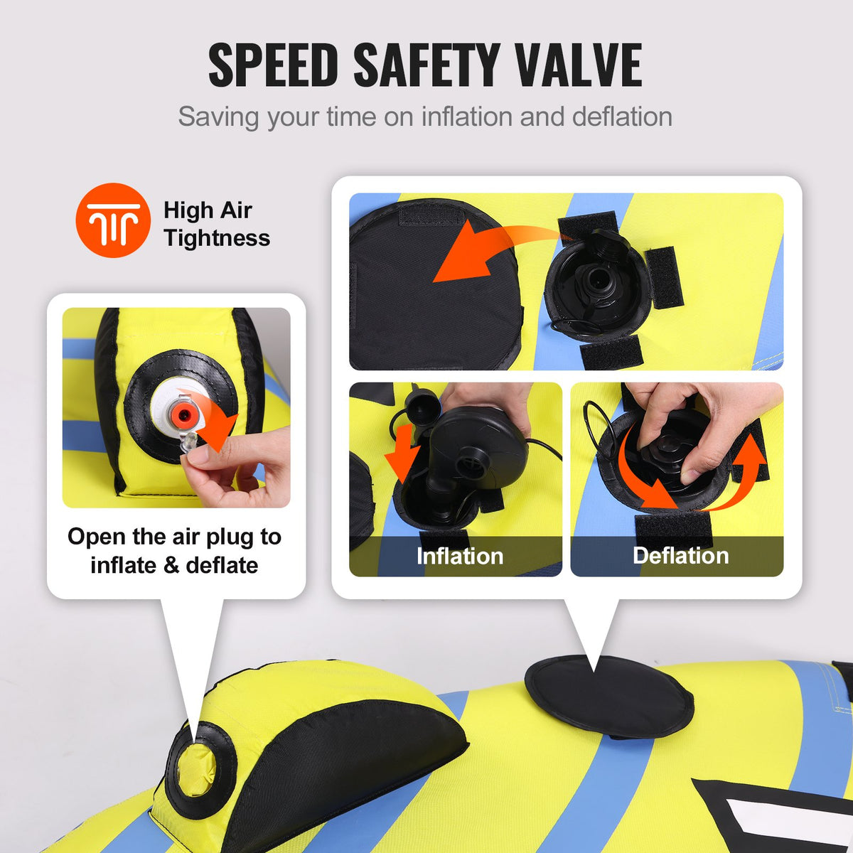 Towable Tube for Boating 1-3 Riders | 510lbs Capacity Inflatable Tube with Bumper Fins, Full Nylon Cover, EVA Handles & Speed Safety Valve | For Water Sports & Boat Towing