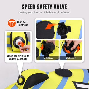 Towable Tube for Boating 1-3 Riders | 510lbs Capacity Inflatable Tube with Bumper Fins, Full Nylon Cover, EVA Handles & Speed Safety Valve | For Water Sports & Boat Towing