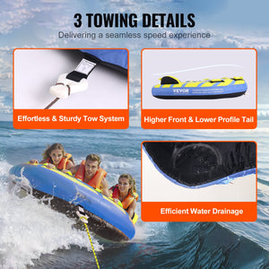 Towable Tube for Boating 1-3 Riders | 510lbs Capacity Inflatable Tube with Bumper Fins, Full Nylon Cover, EVA Handles & Speed Safety Valve | For Water Sports & Boat Towing