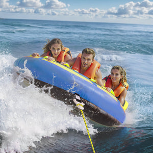Towable Tube for Boating 1-3 Riders | 510lbs Capacity Inflatable Tube with Bumper Fins, Full Nylon Cover, EVA Handles & Speed Safety Valve | For Water Sports & Boat Towing