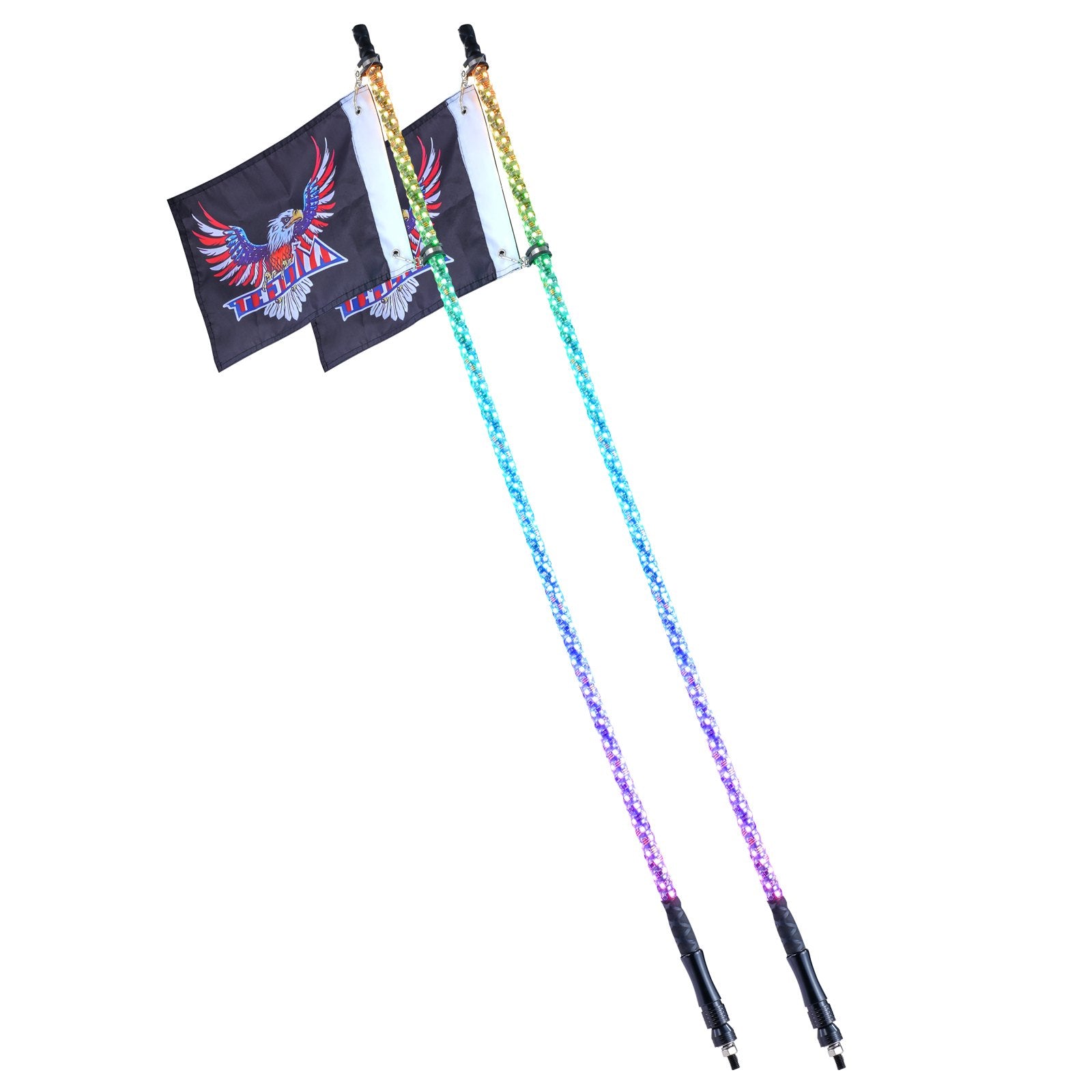 LED Whip Lights 2 Pack 5FT | APP & RF Remote Control | Waterproof RGB Chasing Whips with 4 Flags | For UTV, ATV, Off-Road & Trucks
